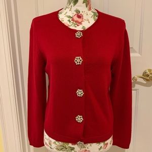 Talbots red merino wool sweater w/rhinestones PM